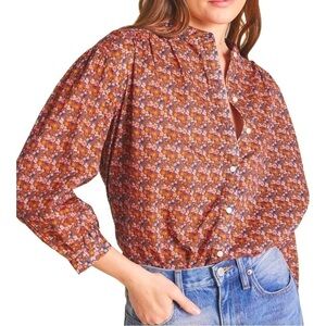 Trovata Birds of Paradis Lily long sleeve blouse in Cardinal Ditsy floral